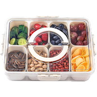 Snackle Box with 8 inside compartments with a clear lid and handles.